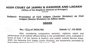 High Court Promotes 10 Judges in jammu and kashmir