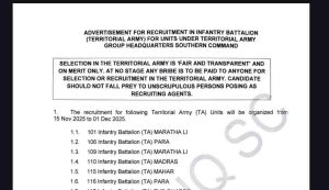 1426 Posts Territorial Army Rally Recruitment 2025 Apply online