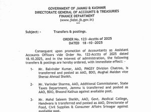 J&K AAO Transfer List 2025: Full PDF with 208 Assistant Accounts Officers Postings