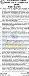 JKBOSE Important Notice for Class 11th Annual Regular 2025 (Winter Zone)