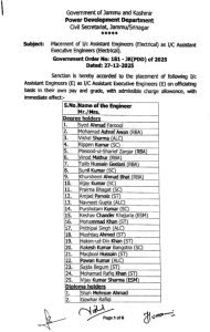 J&K PDD Promotes 40 Engineers as In-charge AEE