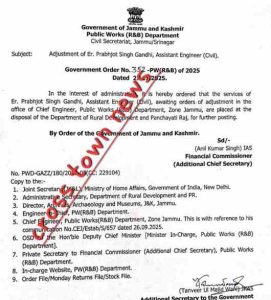 J&K Govt Issues Transfer Order of Engineer