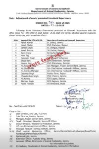 J&K Govt Orders Adjustment of Newly Promoted Officials