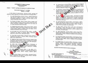 J&K Finance Department Transfer Order