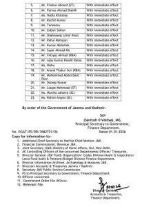 J&K Govt Promotes and Regularizes Chief Accounts Officers, Full List Released