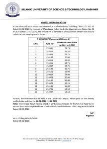 IUST Issues Revised Interview List for IT Assistant Post
