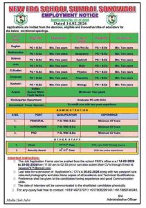 New Era School Sumbal Sonawari Recruitment 2026