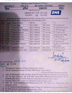 Jammu and Kashmir Police Transfers 11 Officers in Doda District