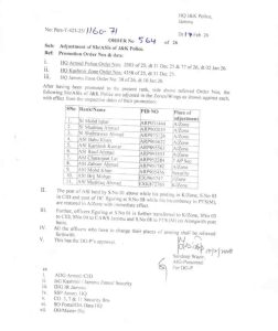 J&K Police Issues Adjustment Orders for SIs and ASIs