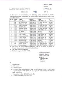 J&K Police Transfers 17 Personnel to A and K Zones