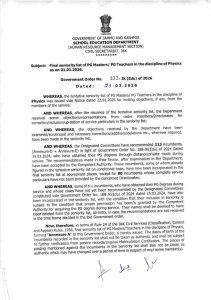 Final Seniority List of PG Masters/Teachers (Physics) Released in J&K