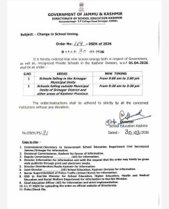School Timings Revised in Kashmir Division from April 1