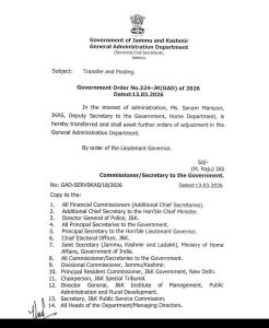 Transfer and Posting of JKAS Officers in jammu and kashmir 