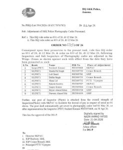  Major Transfers in J&K Police 2026 – Inspectors & SIs Get New Postings