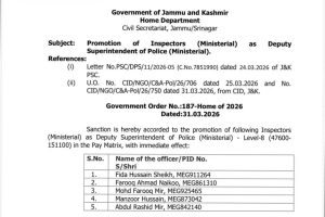 J&K Govt Promotes Inspectors to Deputy SP