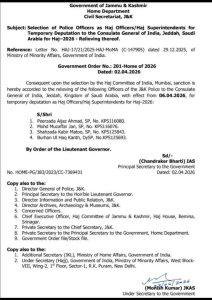 4 J&K Police Officers Deputed as Haj Officers for Haj 2026