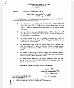 Finance Department Orders Assignment of Additional Charge