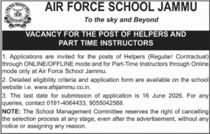 Air Force School Jammu Recruitment 2026