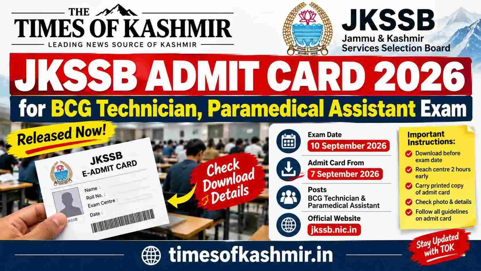 JKSSB Admit Cards Released for BCG Technician, Paramedical Assistant Exam; Check Download Details