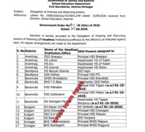 J&K School Education Department Delegates DDO Powers to 17 Headless Institutions and Offices