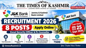 J&K Bank Recruitment 2026: 8 Posts Announced, Apply Online Before September 25