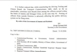 Govt Orders Major Reshuffle of ARTOs, 6 Officers Shifted Across J&K.